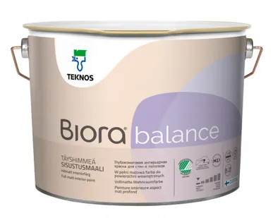 фото Краска акрилатная интерьерная белая матовая BIORA BALANS PM1 9 л, TEKNOS