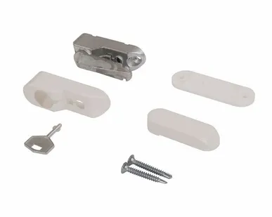 фото Блокиратор открывания окна ELEMENTIS флажковый с ключом (детский замок), белый RAL 9016