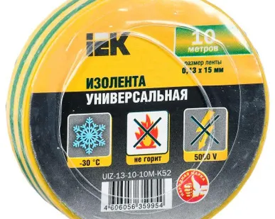 фото Изолента ПВХ 0.13х15мм (рул.10м) желт./зел. ИЭК UIZ-13-10-10M-K52