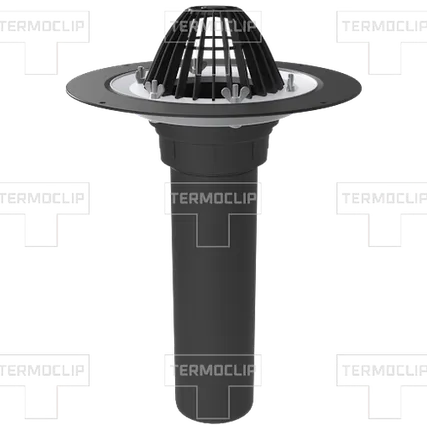 Фото №0 Кровельная воронка Termoclip с листоуловителем и обжимным фланцем без нагревательного элемента, 110х450