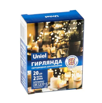 Фото №0 Гирлянда LED на батарейках ULD-S0200-020/SСB/2AA MULTI IP20 DEW 2AA (не в/к) "Роса" 2м 20 диодов разноцвет. провод медн. Uniel UL-00007205