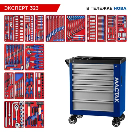 Фото №4 Набор инструментов 323 предмета, quot;ЭКСПЕРТ 323 quot;, в синей тележке МАСТАК 50-07323B