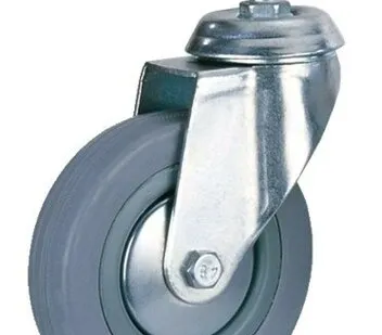 фото Колесо мебельное TECH-KREP Колесная опора поворотная Tech-Krep D75 полипропиленовая, серая резина, подшипник скольжения с резьбой М10 148499/151199