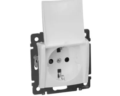 фото Механизм розетки 1-м СП Valena с защ. крышкой защ. шторки с заземл. бел. Leg 774422