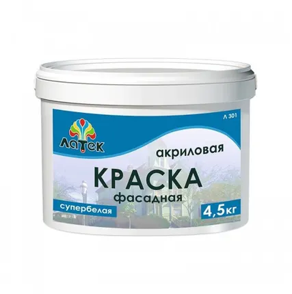 Фото №0 Краска Латек Оптимист фасадная, супербелая, 4.5кг