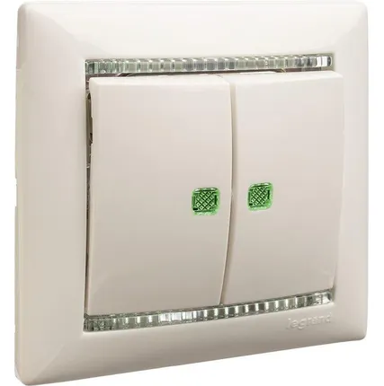 Фото №5 Выключатель 2-кл. СП Valena 10А IP31 250В с зел. подсветкой механизм бел. Leg 774428