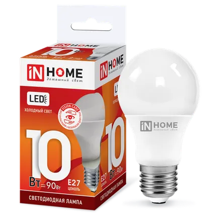 Фото №0 IN HOME Лампа светодиодная 10Вт 230В Е27 6500К 900Лм A60 груша LED-A60-VC IN HOME