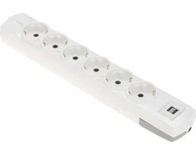 фото Колодка 6-и местн., с з/к,2 USB белый (для удлинителе...