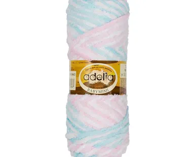 фото Пряжа ADELIA "BABY MIMI" 100% полиэстер 100 г 80 м №03 белый-голубой-св.розовый-розовый