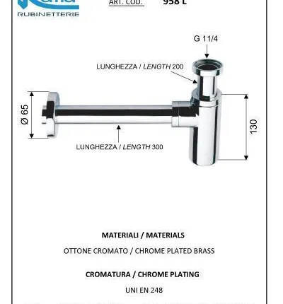 Фото №0 Латунный сифон для раковины Remer 958LRR Remer