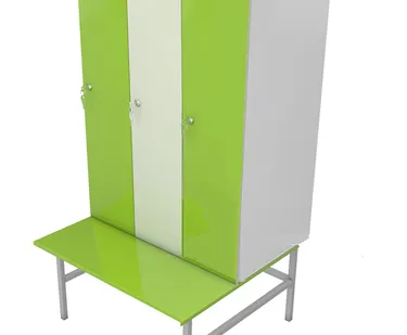 фото Шкаф-скамейка для раздевалок c покрытием HPL с тремя отсеками