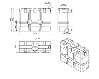 фото Емкость SK 2000 литров прямоугольная без обрешетки оранжевый
