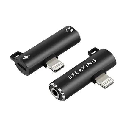 Фото №0 Адаптер-переходник Breaking (Lightning to 3.5mm mini Jack + Lightning) 7 см, чёрный