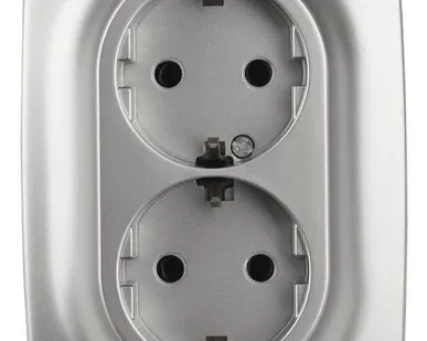 фото Розетка 2-м СП Эра12 12-2106-03 16А IP20 16AX 250В 2х2P+E Schuko алюм. Эра Б0031230