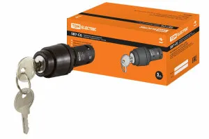 Фото №0 Переключатель с ключом на 3 положения с фиксацией SB7-CG33 d22мм 1з+1з черный TDM