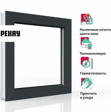 Фото №0 REHAU Пластиковое окно ПВХ REHAU BLITZ 1000х1000 мм (ВхШ) с учетом подставочного профиля, глухое, двухкамерный стеклопакет, антрацитово-серый снаружи