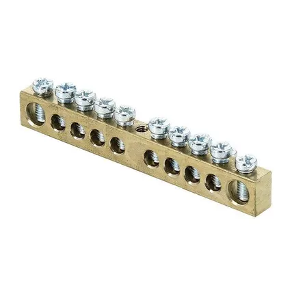 Фото №0 Шина PEN "ноль-земля" 6х9 10 отвер. латунь крепеж по центру PROxima EKF sn0-63-10