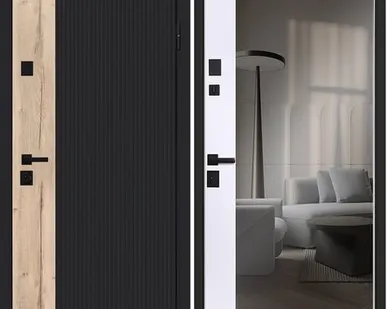 фото Входная дверь Конструктор дуб Галиф черная-зеркало белая АСД