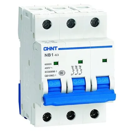 Фото №0 Автоматический выключатель NB1-63 3P 20A 6кА х-ка C (R) CHINT (автомат электрический) (179702)