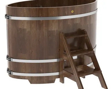 фото Купель для бани из сращенной лиственницы овальная 1,02х1,68 (мореная, Н = 1,2 м)