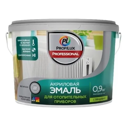 Фото №0 Эмаль Profilux Professional акриловая, для отопительных приборов, база 1, 0,9 кг