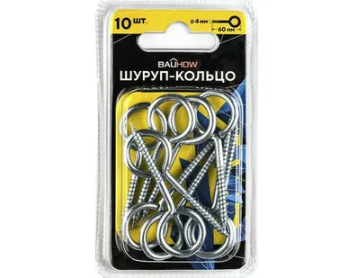 фото Шуруп-кольцо 4х40/60-12 оцинкованный 10шт в блистере Bauhow 89101