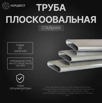 Фото №0 Труба стальная плоскоовальная, труба стальная профильная, труба плоскоовальная 36х12х1,5 мм, труба плоскоовальная ст. 45, труба плоскоовальная ГОСТ 13663-86