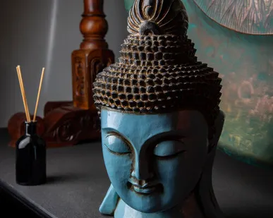 фото Фигурка Голова Будды, голубая, 40см, дерево, Chateau Collection CC-BHB-B