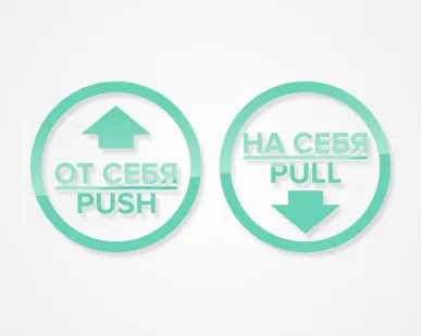 фото Комплект круглых наклеек на двери «На себя / Pull», «От себя 