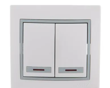 фото Выключатель 2-кл. СП Мира 10А IP20 с подсветкой с сер. вставкой бел. LEZARD 701-0215-112