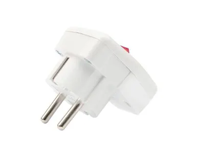 фото Вилка Евро угловая 16А с заземл. с кнопкой бел. Rexant 16-0730