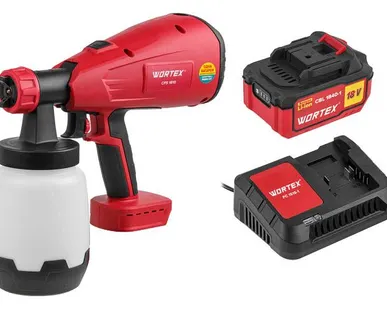 фото Краскопульт аккумуляторный Wortex CPS 1810/4, 18 В, сопло 2.6 мм, вязкость 50 DIN/сек, 1 АКБ х 4 Ач