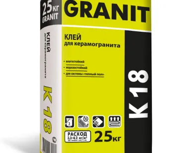 фото Клей GRANIT K-18 для керамогранита 25 кг.( в ПАЛЛЕТЕ 50 шт.) 7467