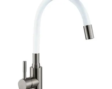 фото смеситель для кухни GOLDEN FOX Lomond гибкий излив силикон белый