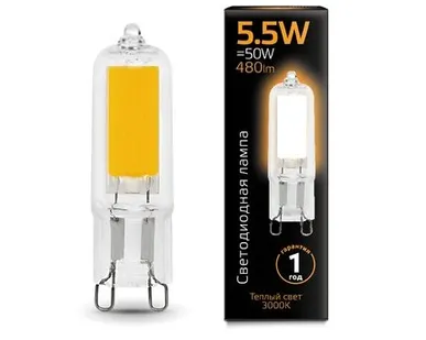 фото Светодиодная лампа Gauss 5,5W 480Lm 3000K G9 107809105
