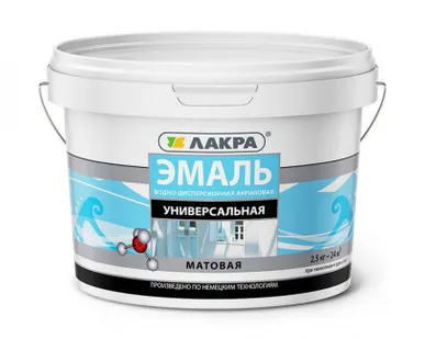 фото Эмаль универсальная акриловая матовая, белая, ЛАКРА 2,5 кг