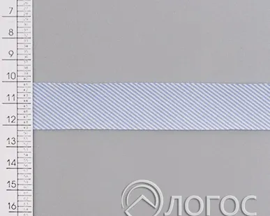 фото Косая бейка х/б №2 "полоска" И 20 мм, белый/голубой