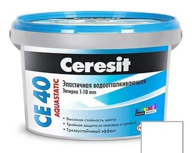 фото Затирка цементная эластичная Ceresit CE 40 Aquastatic белая №01 2 кг