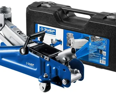 фото Домкрат подкатной гидравлический ЗУБР Профессионал Т-30 в кейсе синий 2 т