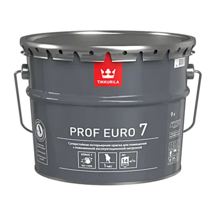 Фото №1 Краска Tikkurila Prof Euro 7 (База А) интерьерная влагостойкая моющаяся матовая белый 9 л