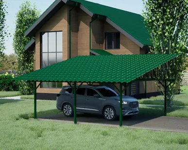 фото Односкатный навес №33 из металлочерепицы 5,9х6,3 м