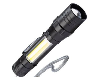 фото Фонарь аккумуляторный ручной LED 1Вт + COB 5Вт линза зум аккум. Li-ion 18650 1А.ч USB-шнур ABS-пластик КОСМОС KOS113Lit