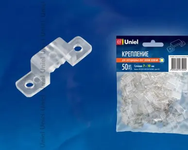 фото Крепление для ленты 220В UCC-K10 CLEAR 050 POLYBAG Крепление для светодиодной ленты 220В 5050, 10 мм, цвет прозрачный, 50 штук в пакете
