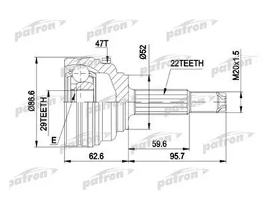 фото Patron ШРУС наружн к кт 22x52x29 ABS:47T DAEWOO: LANOS 97 , LANOS седан 97