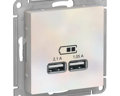 фото Механизм розетки USB AtlasDesign 5В 1порт х 2.1А 2порта х 1.05А жемчуг SchE ATN000433