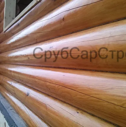 Фото №0 Полировка сруба эксцентриковыми шлифовальными машинками.