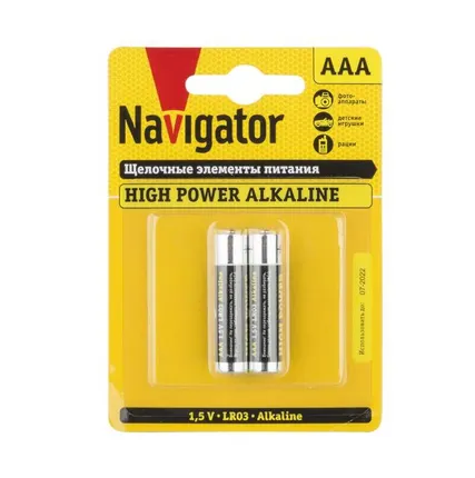 Фото №0 Элемент питания алкалиновый 94 750 NBT-NE-LR03-BP2 (блист.2шт) Navigator 94750
