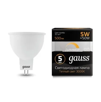 Фото №0 Светодиодная лампа Gauss Софит 5W 500Lm 3000K GU5.3 101505105-D