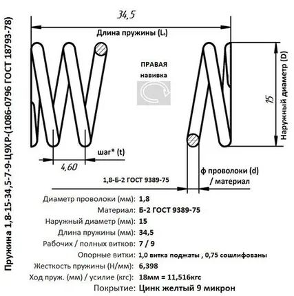 Фото №0 Пружина 1,8-15-34,5-7-9-Ц9ХР-(1086-0796 ГОСТ 18793-78)