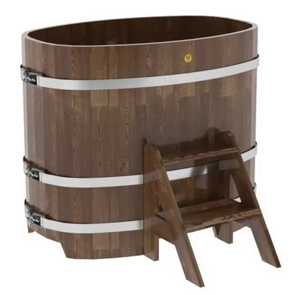 Фото №0 Купель для бани из сращенной лиственницы овальная 0,76х1,16 (мореная, Н = 1,0 м)